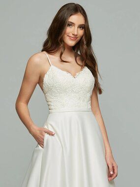 A-Line Ivory Satin Wedding Dress with Lace Bodice